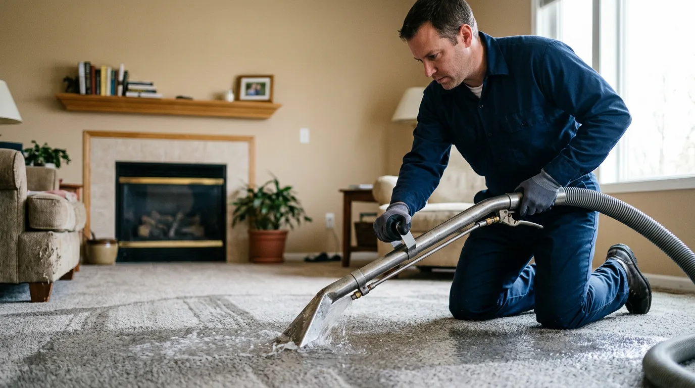 Water damage restoration technician working near New London, MN
